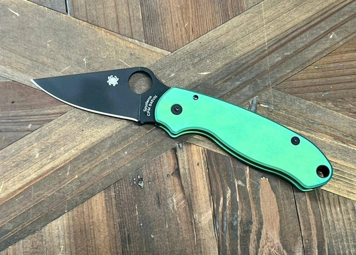 Custom Spyderco Para 3 Knife 3" S45VN Black Blade, Titanium Handles Clip "SeaFoam" (USA) 1 Custom Spyderco Para 3 Knife 3" S45VN Black Blade, Titanium Handles Clip "SeaFoam" (USA)