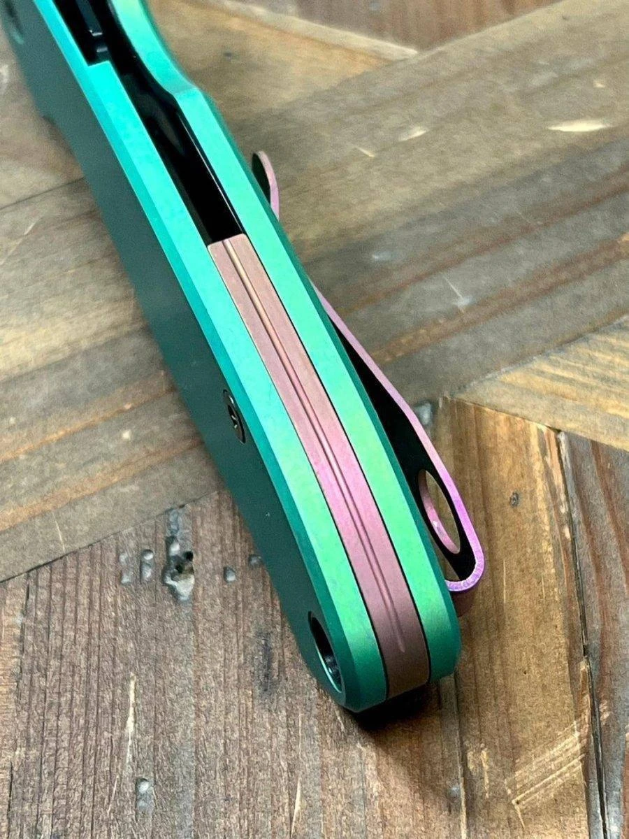 Custom Spyderco Para 3 Knife 3" S45VN Black Blade, Titanium Handles Clip "SeaFoam" (USA) 4 Custom Spyderco Para 3 Knife 3" S45VN Black Blade, Titanium Handles Clip "SeaFoam" (USA) - Image 4
