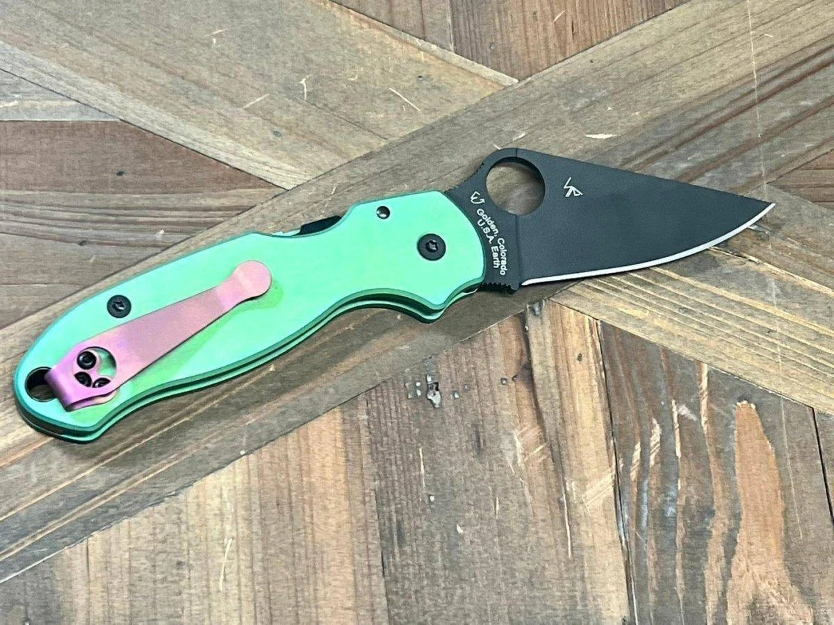 Custom Spyderco Para 3 Knife 3" S45VN Black Blade, Titanium Handles Clip "SeaFoam" (USA) 7 Custom Spyderco Para 3 Knife 3" S45VN Black Blade, Titanium Handles Clip "SeaFoam" (USA) - Image 7