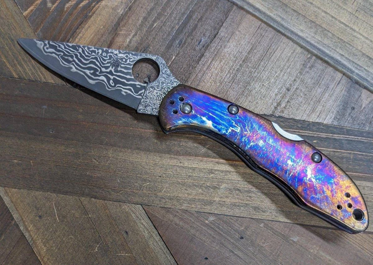 Limited Editon Custom Spyderco Delica 4 Titanium Damascus (C11TIPD+CUSTOM) 1 Limited Editon Custom Spyderco Delica 4 Titanium Damascus (C11TIPD+CUSTOM)