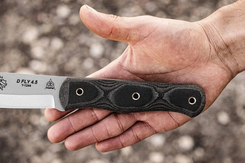 TOPS Knives D Fly 4.5 Fixed 4.5" 1095 Carbon Blade Black Micarta Handles Leather Sheath 8 TOPS Knives D Fly 4.5 Fixed 4.5" 1095 Carbon Blade Black Micarta Handles Leather Sheath - Image 8