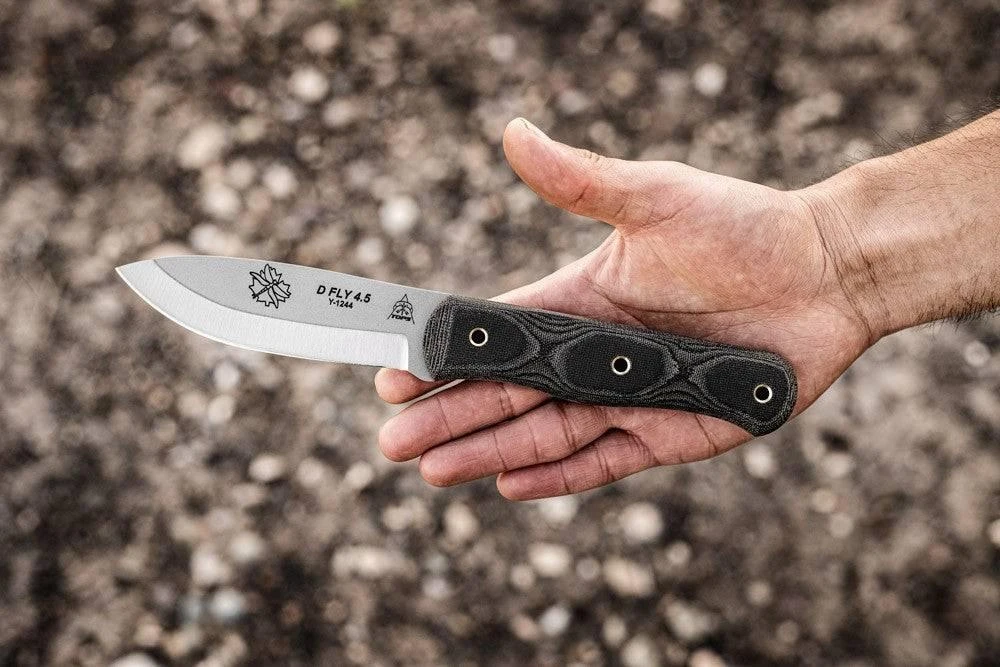 TOPS Knives D Fly 4.5 Fixed 4.5" 1095 Carbon Blade Black Micarta Handles Leather Sheath 10 TOPS Knives D Fly 4.5 Fixed 4.5" 1095 Carbon Blade Black Micarta Handles Leather Sheath - Image 10